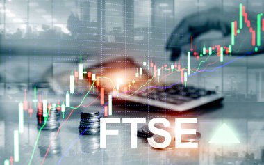 FTSE 100 Financial Times Borsa Endeksi Birleşik Krallık İngiltere Yatırım Ticareti konsepti grafikler ve grafiklerle.
