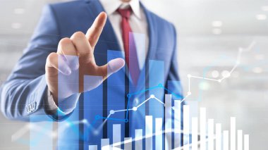 Finansal büyüme grafiği. Satış artışı, pazarlama stratejisi.