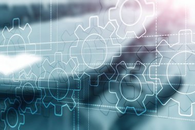 Soyut arka planda dişliler. İş süreçleri kavramı.