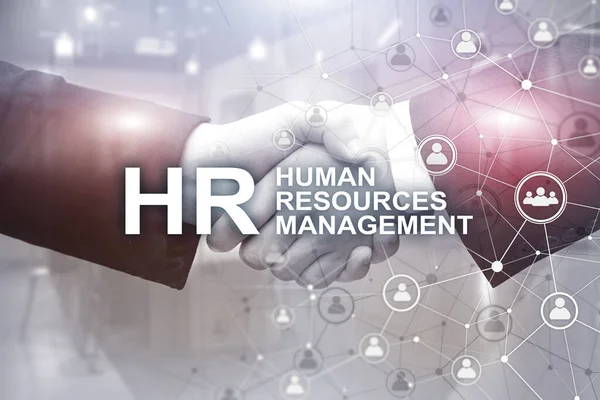 Концепція нового бізнесу: управління людськими ресурсами. Напис на фоні розмитого офісу . — стокове фото