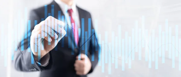 Handels- und Anlagekonzept mit Kerzendiagramm, Finanzgrafik auf verschwommenem Hintergrund, abstrakter Hintergrund. — Stockfoto