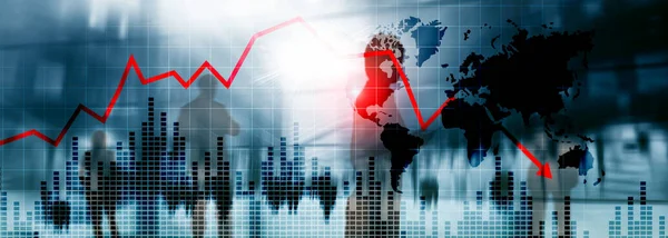Chart with red down arrow on abstract background. Falling growth in business — Stock Photo, Image
