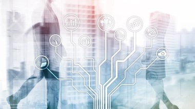 İş uygulamaları simgeleri arka plan bulanık. Finans ve ticaret. Internet teknoloji kavramı.