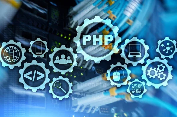 PHP programmeringsspråk. Utveckling av programmerings- och kodningsteknik.Cyberrymdkoncept. — Stockfoto
