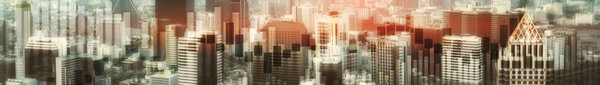 Candlestick chart with downtown Hong Kong cityscape skyscrapers. Panoramic Website Banner