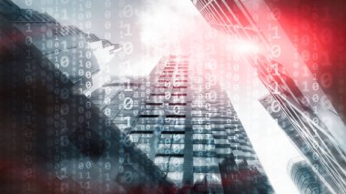 Şirket İş Konsepti. Modern Şehir Bulutları Üzerine İkili Kod.