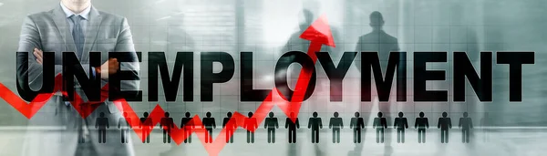 失业率上升。红色箭头向上。2020年金融危机概念. — 图库照片