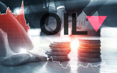 Petrol fiyatları düştü. Petrol varilleri ve soyut iş geçmişinin finansal tablosu. Namlu oku düştü. Petrol eğilimi düştü.