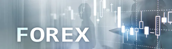 Forex-Mixed-Media-Konzept zum Hintergrund flüchtiger Händler. — Stockfoto