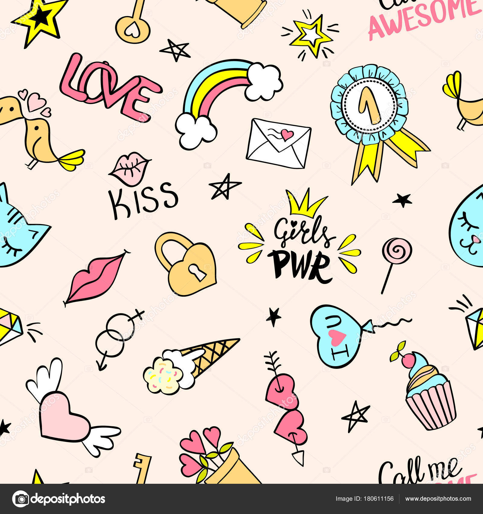 Padrão Sem Emenda Com Mão Desenhada Girly Doodles Fundo De