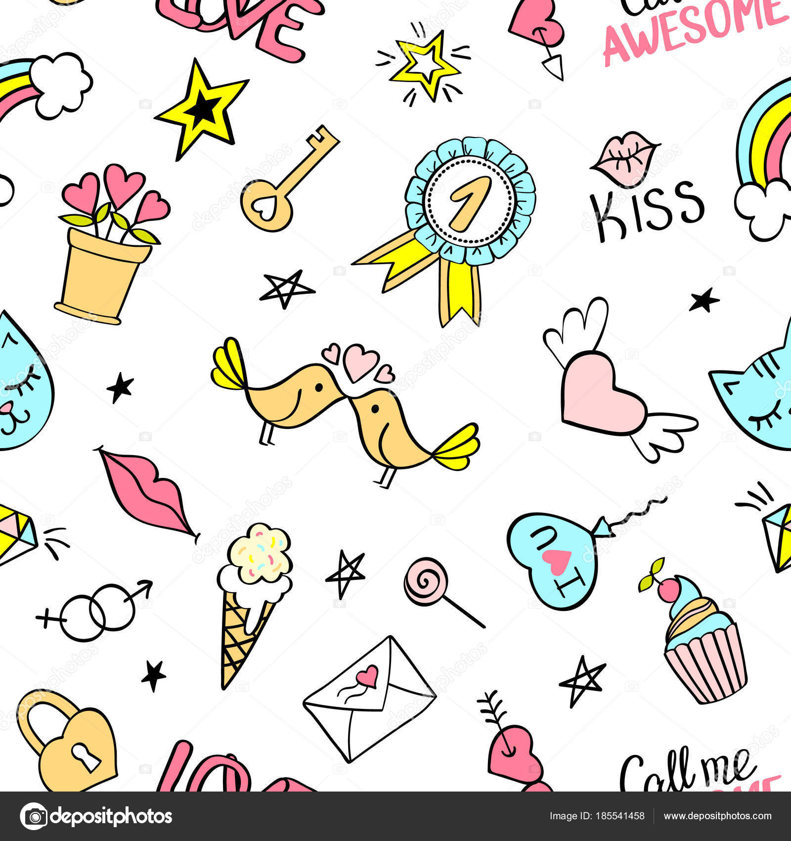 Padrão Sem Emenda Com Mão Desenhada Girly Doodles Fundo De