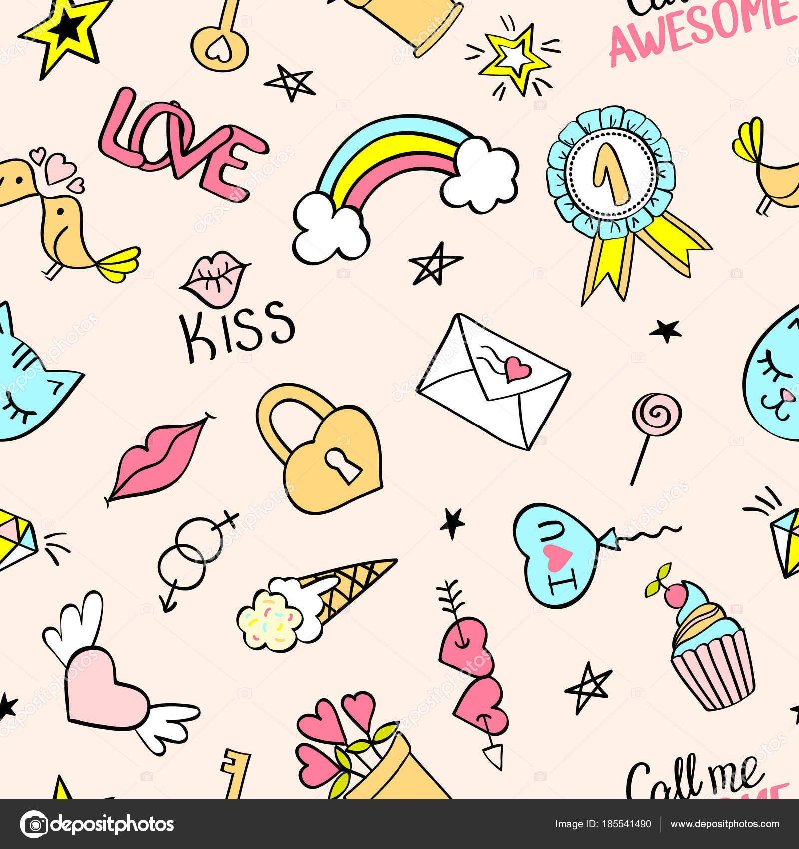 Padrão Sem Emenda Com Mão Desenhada Girly Doodles Fundo De