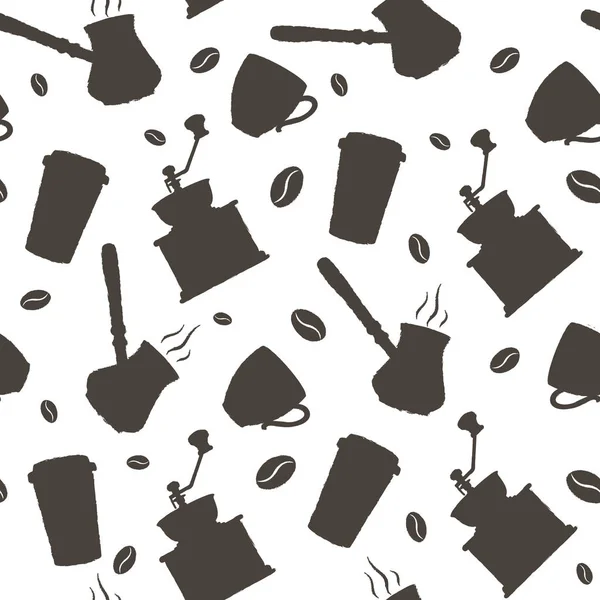 Monochroom vector hand getrokken koffie patroon. — Stockvector