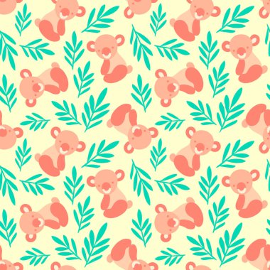 Şirin koala ayıları ve yaprakları ile Seamless modeli. Yinelenen arka plan için 