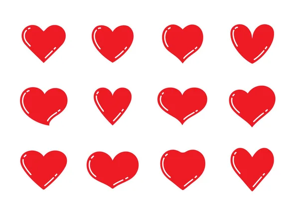 Conjunto de símbolos en forma de corazón rojo y rosa. Colección de diferentes iconos románticos del corazón para el sitio web, pegatina, etiqueta, arte del tatuaje, el logotipo del amor y el día de San Valentín . — Archivo Imágenes Vectoriales