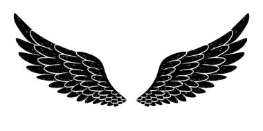 El çizimi kuş veya melek grunge desenli kanat çırpma. El çizimi kanatlar tişört izleri, dövme tasarımı, klasik stil poster için siluet.