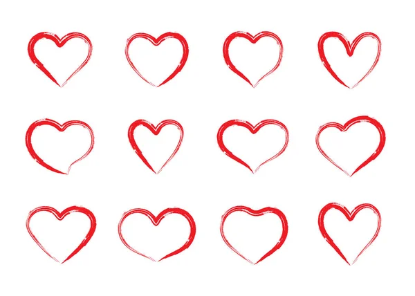 Een stel grunge hartjes. Met de hand getekende hartvormen voor Valentijnsdag ontwerp, kaarten of posters. — Stockvector