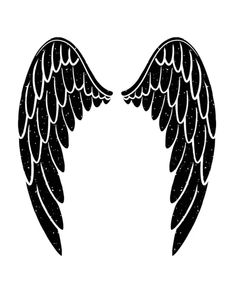 Handgezeichnet Vogel oder Engel Grunge texturierte Schlagflügel. handgezeichnete Flügel-Silhouette für T-Shirt-Prints, Tätowierdesign, Poster im Vintage-Stil. — Stockvektor
