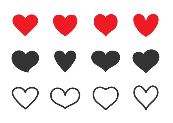 흰색 배경에 고립된 심장 아이콘 세트. 웹 사이트를 위한 직선적 이고 단단 한 심장 모양의 모음 집 사랑 로고와 발렌타인 데이. — 스톡 벡터