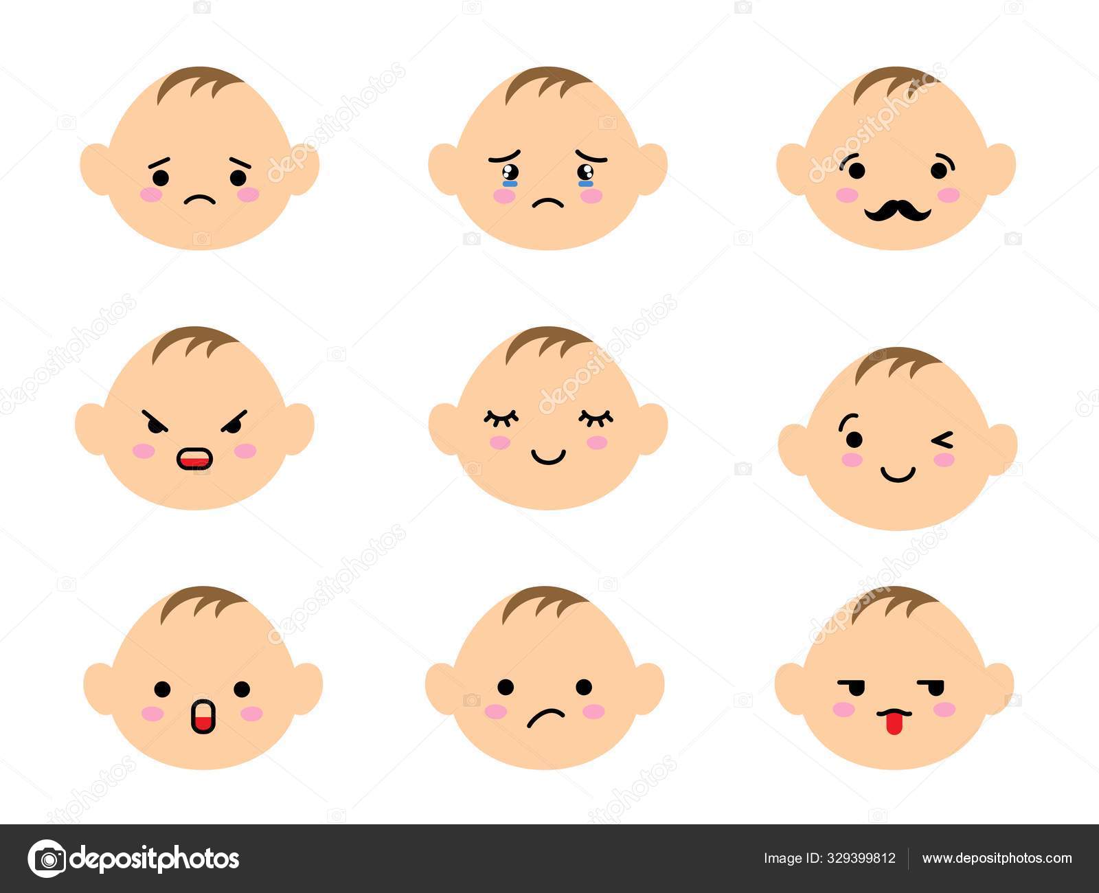 Conjunto de expressões faciais kawaii fofas