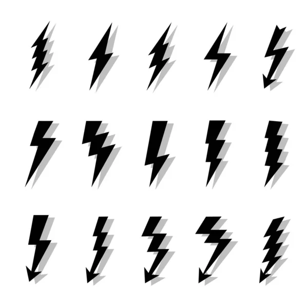 Lightning bouten vector logo set. Begrip energie en elektriciteit. Flash collectie. Macht en elektrische symbolen, hoge snelheid, snelheid en snel embleem. — Stockvector