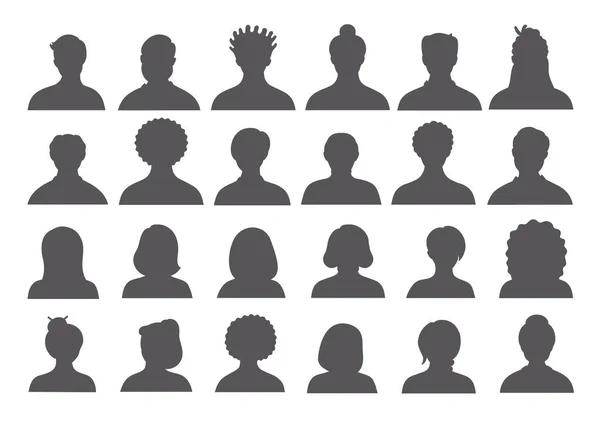 Ensemble de personnes, avatars, têtes de personnes silhouettes. Les gens font face à la collecte des icônes des réseaux sociaux . — Image vectorielle