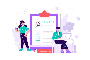 İnsanlar form doldurur.