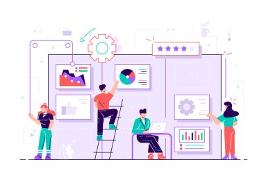 Takım üyeleri büyük kanban tahtasında kart taşıyorlar
