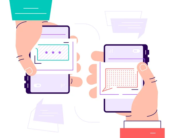 Dos manos sosteniendo el teléfono con el mensaje — Archivo Imágenes Vectoriales