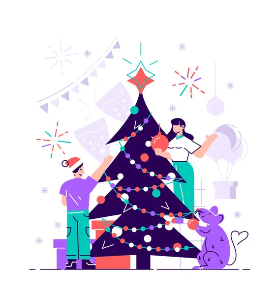 Süslemeleri ve hediye kutuları olan Noel ağacı — Stok Vektör