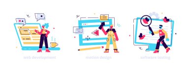Website programming and coding. Computer animation designer. Bug fixing. Web development, motion graphic design, software testing metaphors. Vector isolated concept metaphor illustrations clipart svg vector 