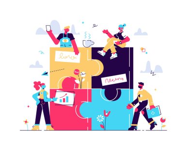 Yapboz ögelerini bağlayan insanlar