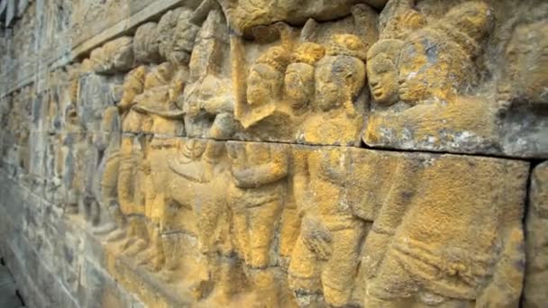 Borobudur carvings at temple — Stock Video