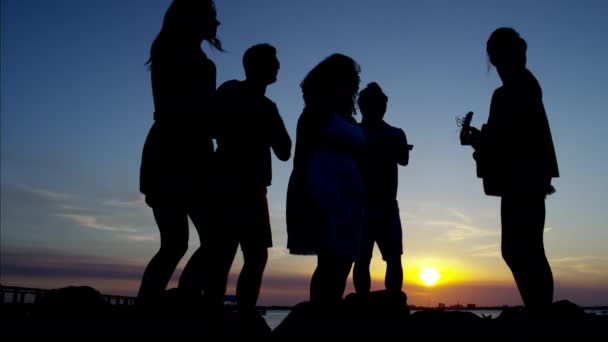 남성 및 여성을 즐기는 해변 파티 — 비디오