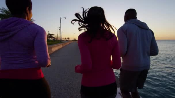 Machos y hembras corriendo por fitness — Vídeos de Stock