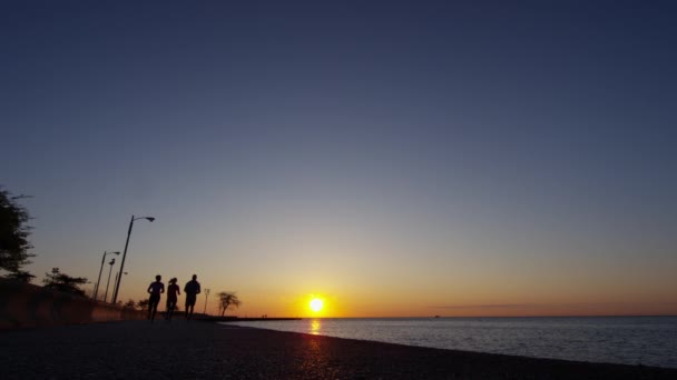 男性和女性在日出时运行 — 图库视频影像