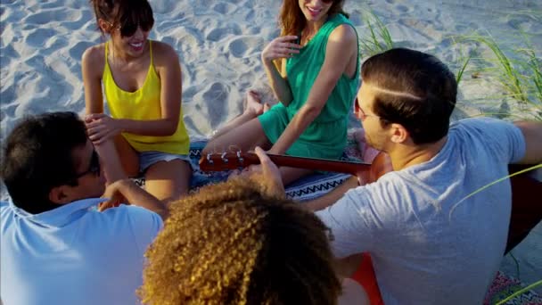 Mensen ontspannen op het strand — Stockvideo