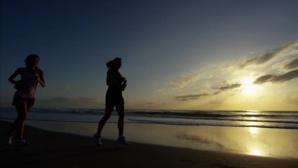 Chicas rehidratándose en la playa — Vídeo de stock