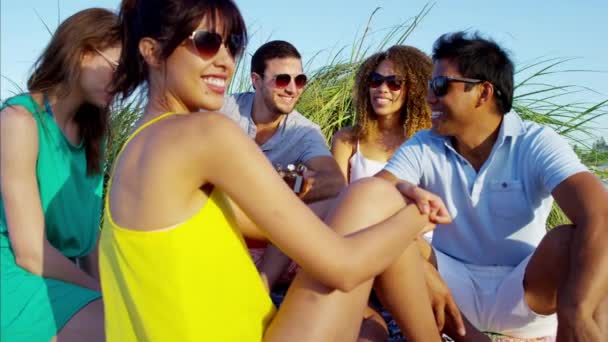 Persone che godono di festa sulla spiaggia — Video Stock