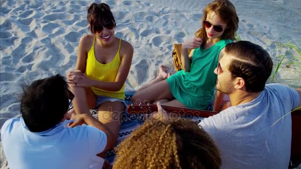 Mensen genieten van partij op strand — Stockvideo