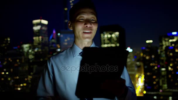 Businessman making video call with client — Stock Video