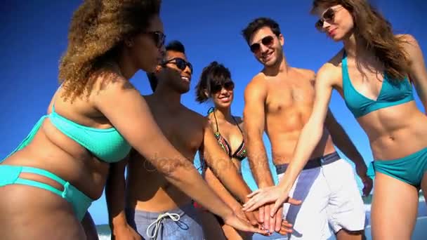 Amigos se divertindo na praia — Vídeo de Stock