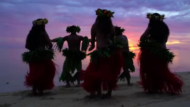 Men with girls dancing hula — Stock Video