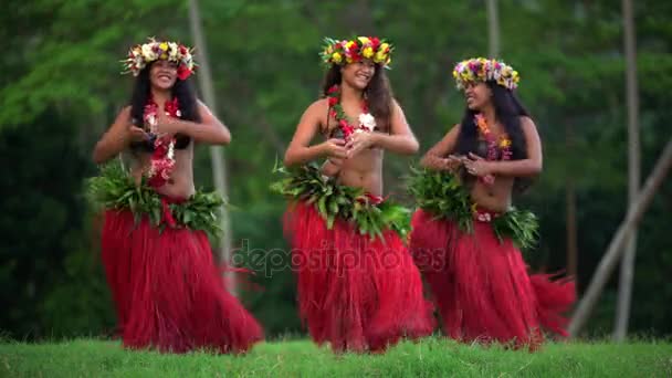 Hembras tahitianas realizando una danza tradicional — Vídeos de Stock