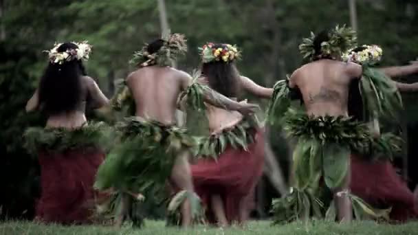 Таитянские мужчины с женщинами, исполняющими танец — стоковое видео