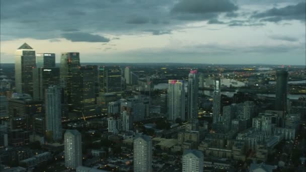 Skyscrapers in Canary Wharf business district — Stock Video