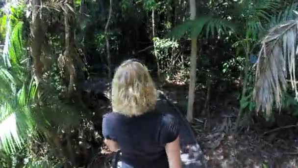 Kobieta, chodzenie na deptaku — Wideo stockowe