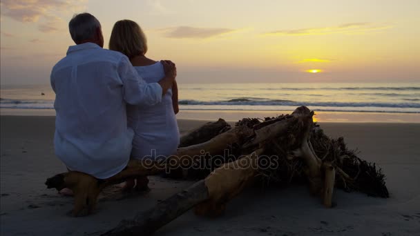 夫妇在海滩上享受日出 — 图库视频影像