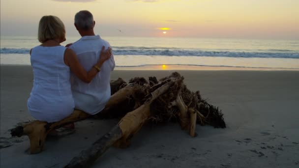 Idosos na praia do oceano — Vídeo de Stock