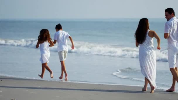 親と子がビーチで楽しんで — ストック動画